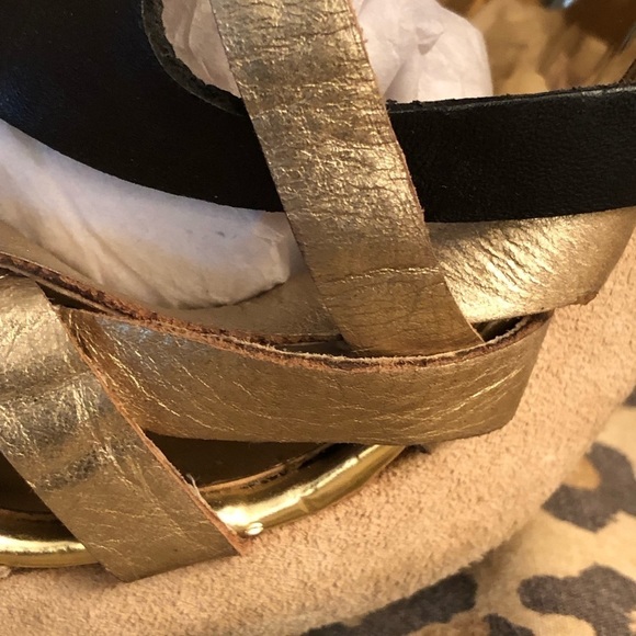 Micheal Kors size 10 black & gold metallic Leather open toe strappy slingbacks - Picture 7 of 12